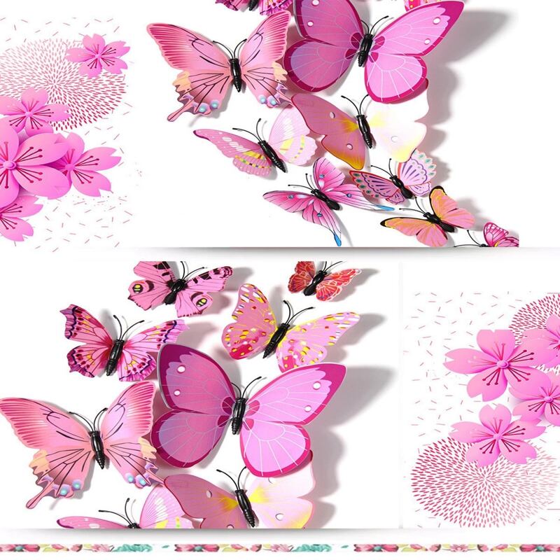 

12pcs Butterfly Wall Sticker, Pink