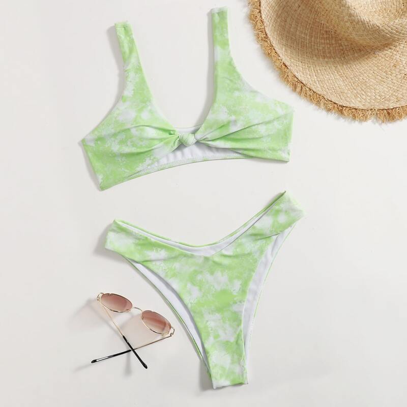 

Tie Dye Knot High Cut Bikini Swimsuit, Green