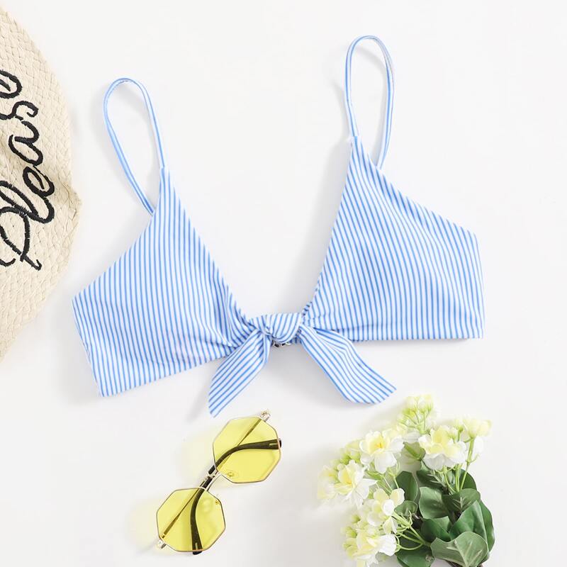 

Striped Knot Bikini Top, Blue and white