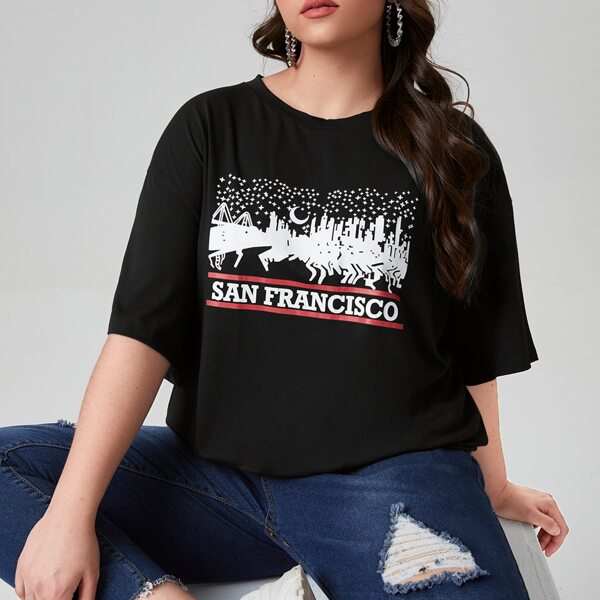 

Plus Letter & Moon Print Tee, Black
