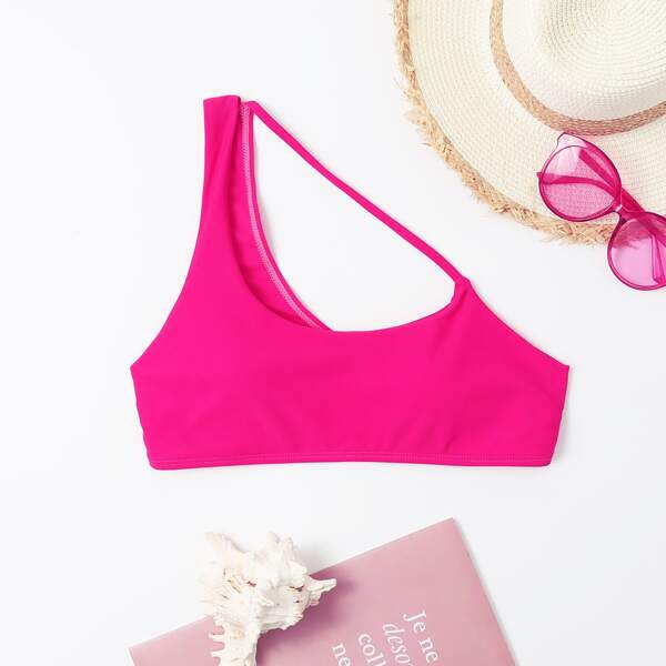 

One Shoulder Cut-out Bikini Top, Hot pink