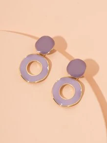 不对称圆形吊坠耳环 - 紫色 - 查看 1