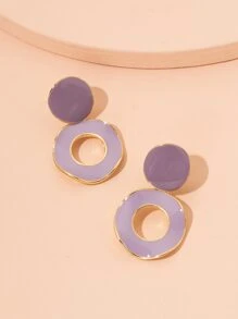 不对称圆形吊坠耳环 - 紫色 - 查看 2
