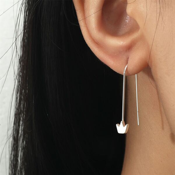 

Crown Decor Earrings, Silver