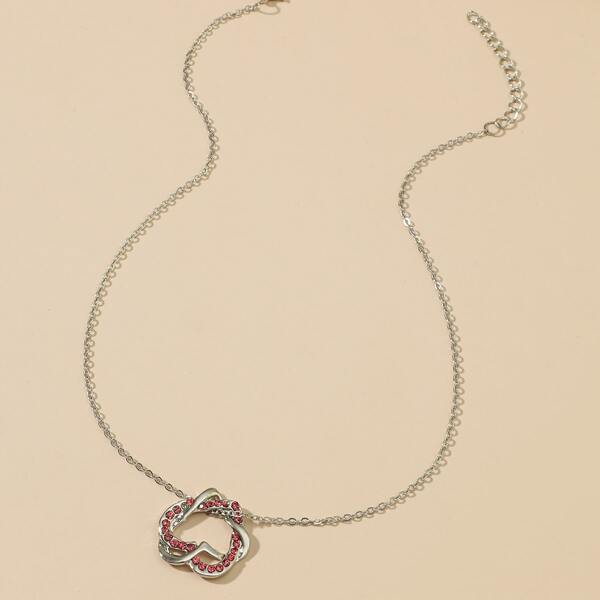 

Rhinestone Heart Decor Necklace, Silver