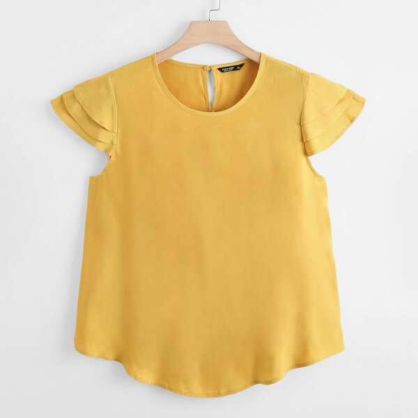 

Plus Solid Layered Sleeve Blouse, Yellow