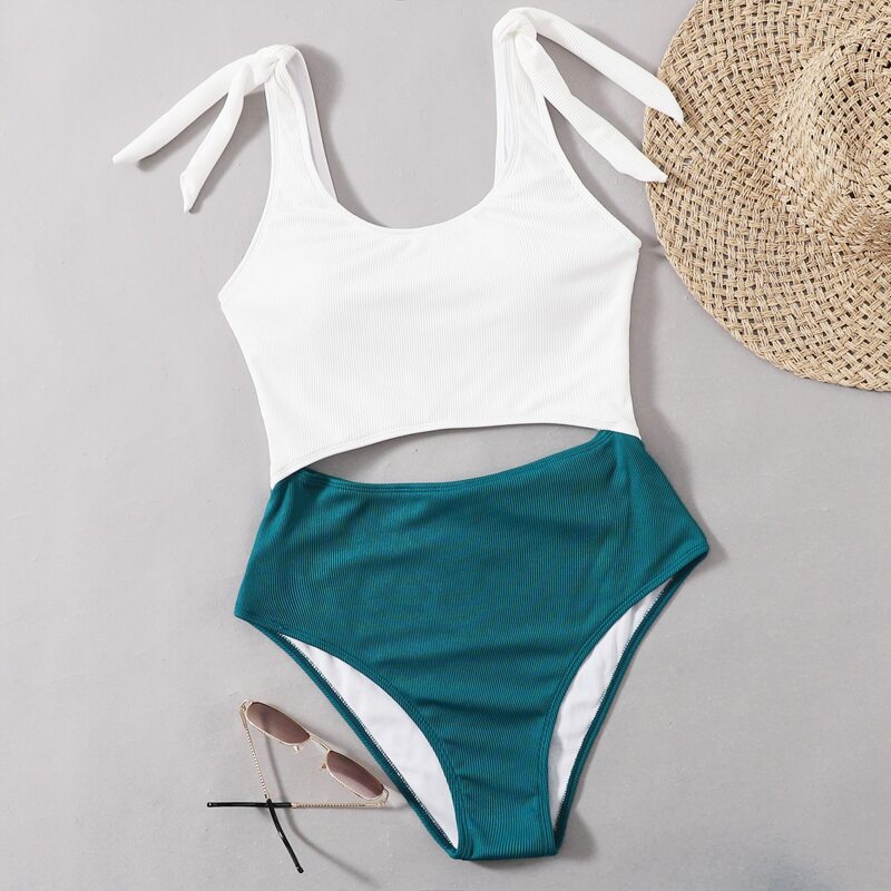 

Two Tone Cut Out One Piece Swimsuit, Multicolor