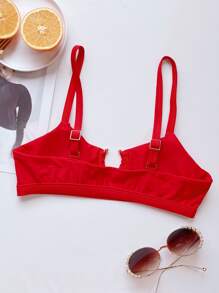 Ring Linked Cut Out Bikini Top, For Summer Beach Vacation - Red - View 2