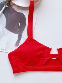 Ring Linked Cut Out Bikini Top, For Summer Beach Vacation - Red - View 4