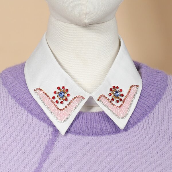 

Rhinestone Decor Dickey Collar, White