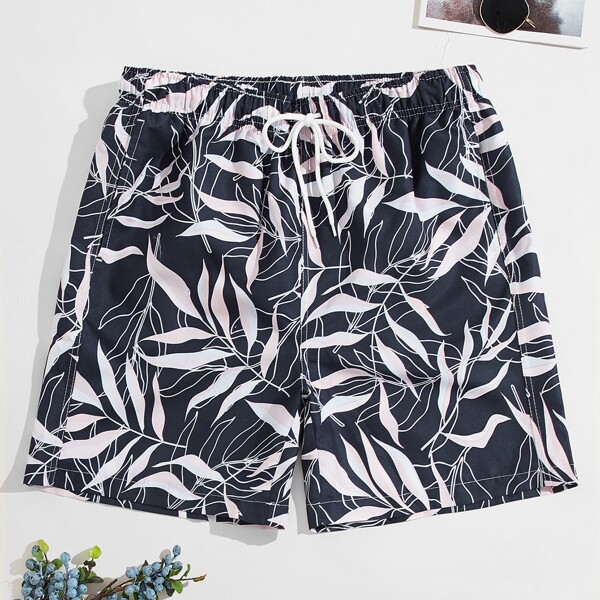 

Men Leaf Print Swim Trunks, Multicolor