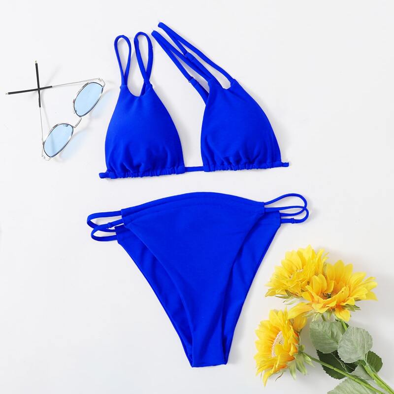 

Solid Cut Out Bikini Swimsuit, Royal blue