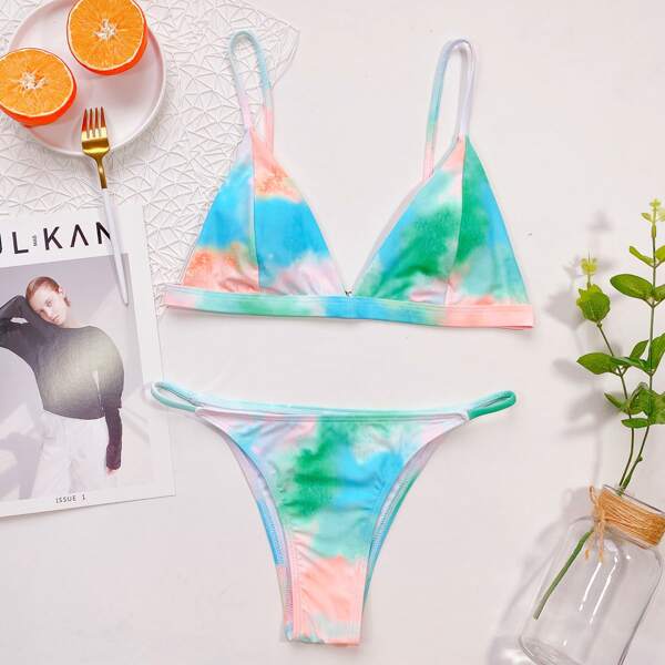 

Tie Dye Thong Bikini Swimsuit, Multicolor