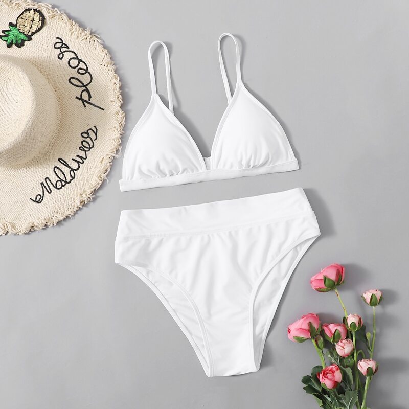 

Simple Plain Bikini Swimsuit, White