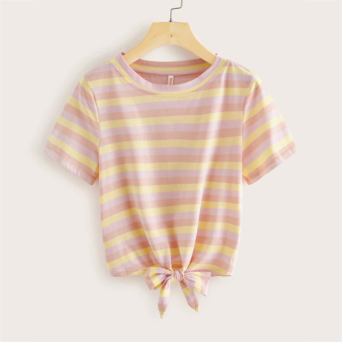 

Striped Knot Hem Short Sleeve Tee, Multicolor