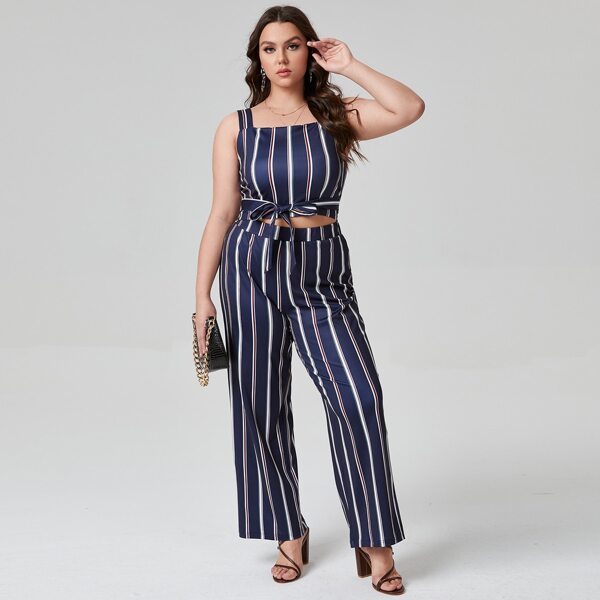 

Plus Striped Cami Top & Pants Set, Navy blue