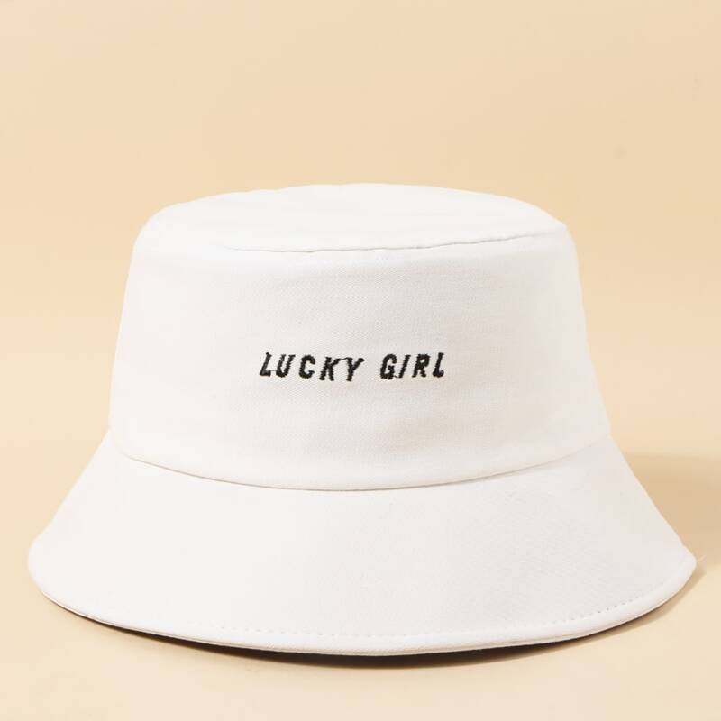 

Letter Embroidery Bucket Hat, White