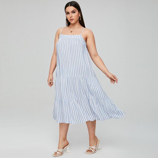 

Plus Striped Cami Dress, Blue and white