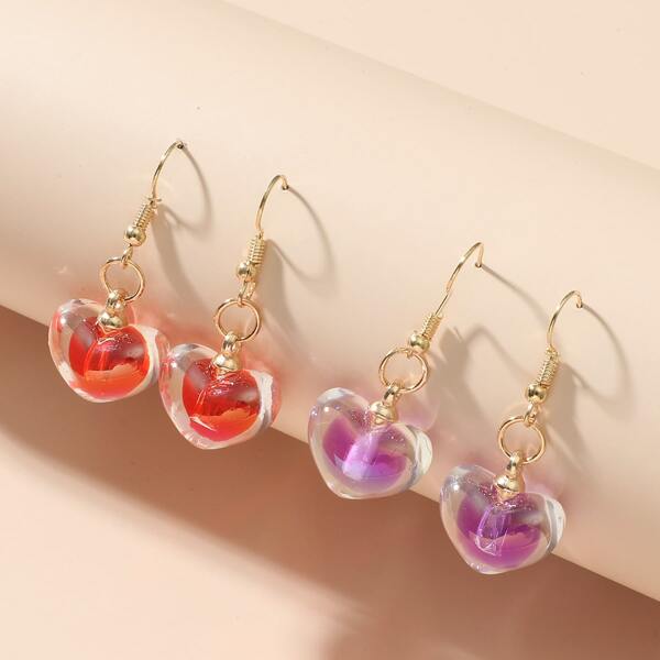 

2pairs Heart Drop Earrings, Multicolor