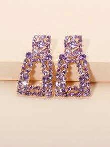 Rhinestone Geo Design Drop Earrings - Màu tím - Xem 1