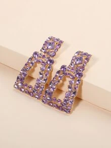 Rhinestone Geo Design Drop Earrings - Màu tím - Xem 2