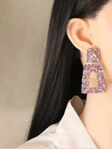 Rhinestone Geo Design Drop Earrings - Màu tím - Xem 3