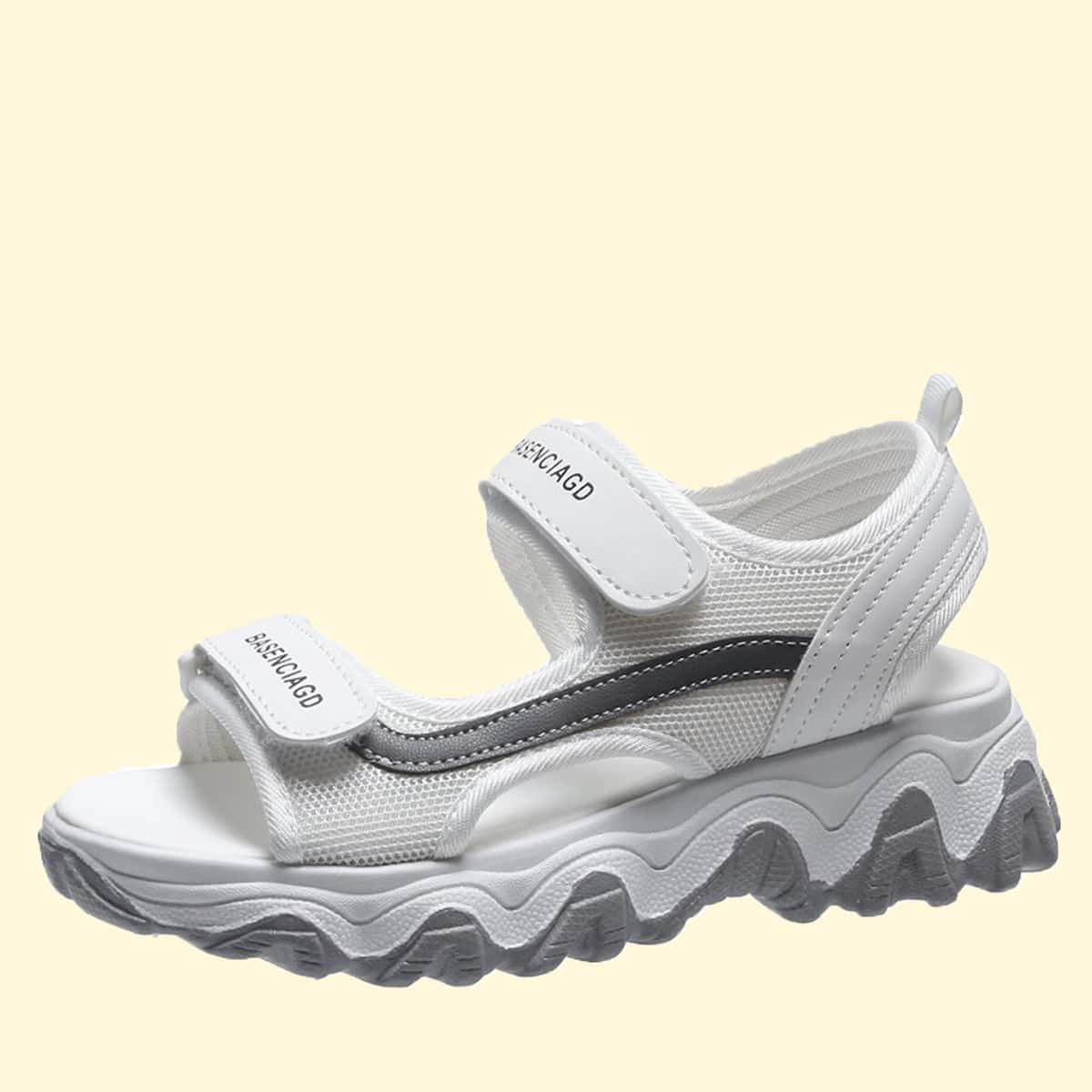

Letter Velcro Strap Sport Sandals, Grey