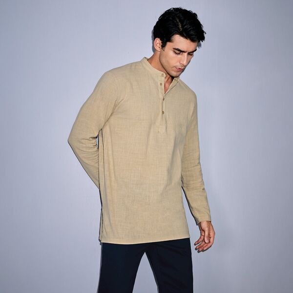 

Men Half Button Placket Solid Shirt, Khaki