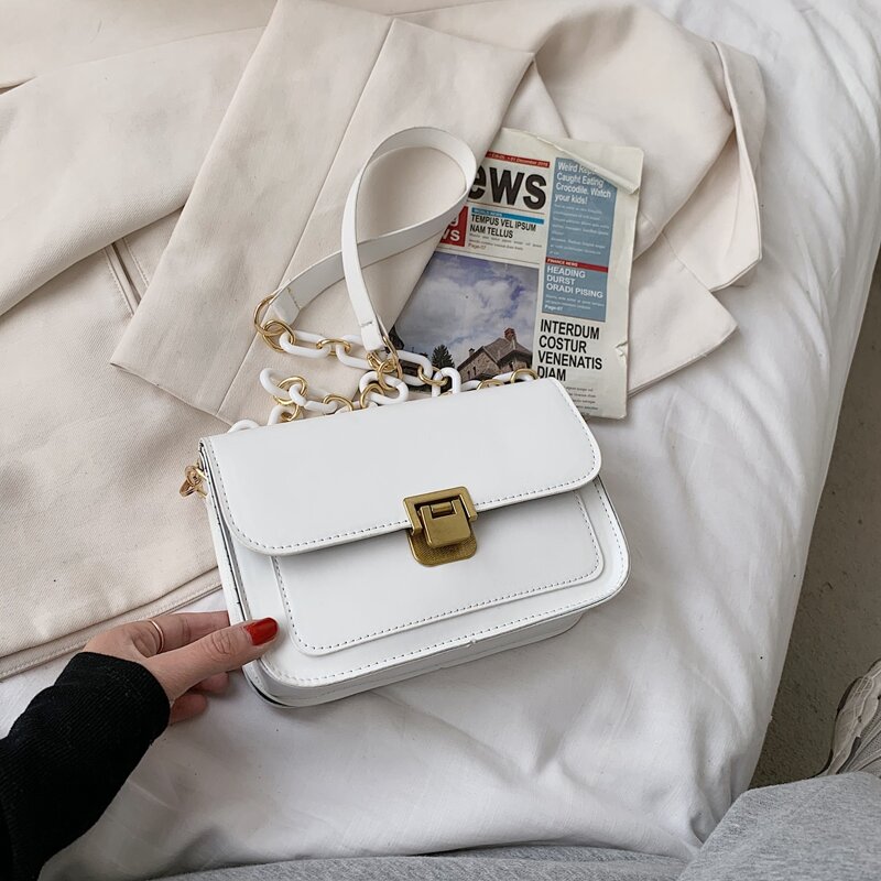

Solid Chain Crossbody Bag, White