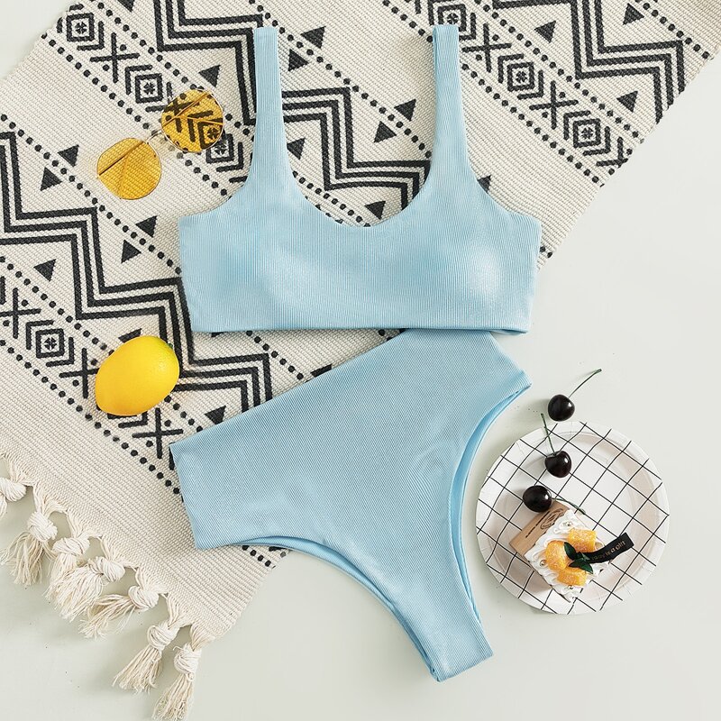 

Solid RIb Bikini Swimsuit, Baby blue