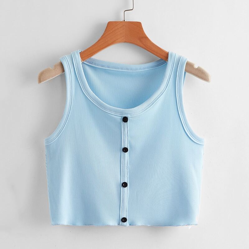 

Button Ribbed Tank Top, Baby blue