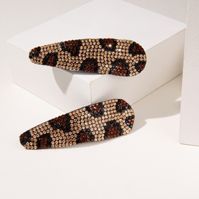 

2pcs Rhinestone Leopard Hair Clip, Multicolor