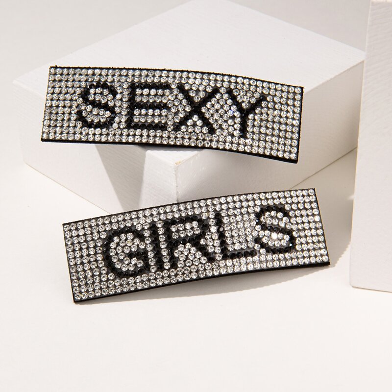 

2pcs Rhinestone Letter Hair Clip, Silver