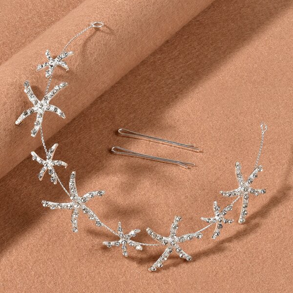 

Rhinestone Decor Hair Accessory & 2pcs Bobby Pin, Silver