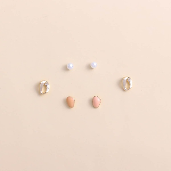 

3pairs Faux Pearl Decor Stud Earrings, Multicolor