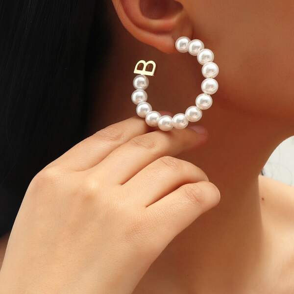

Faux Pearl Decor Hoop Earrings, White