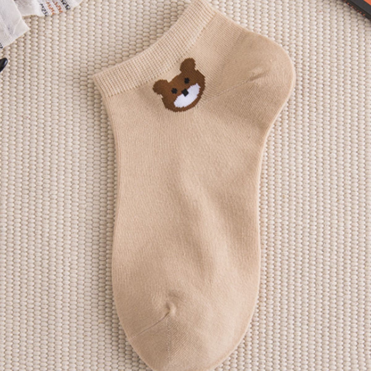 

3pairs Cartoon Bear Ankle Socks, Multicolor