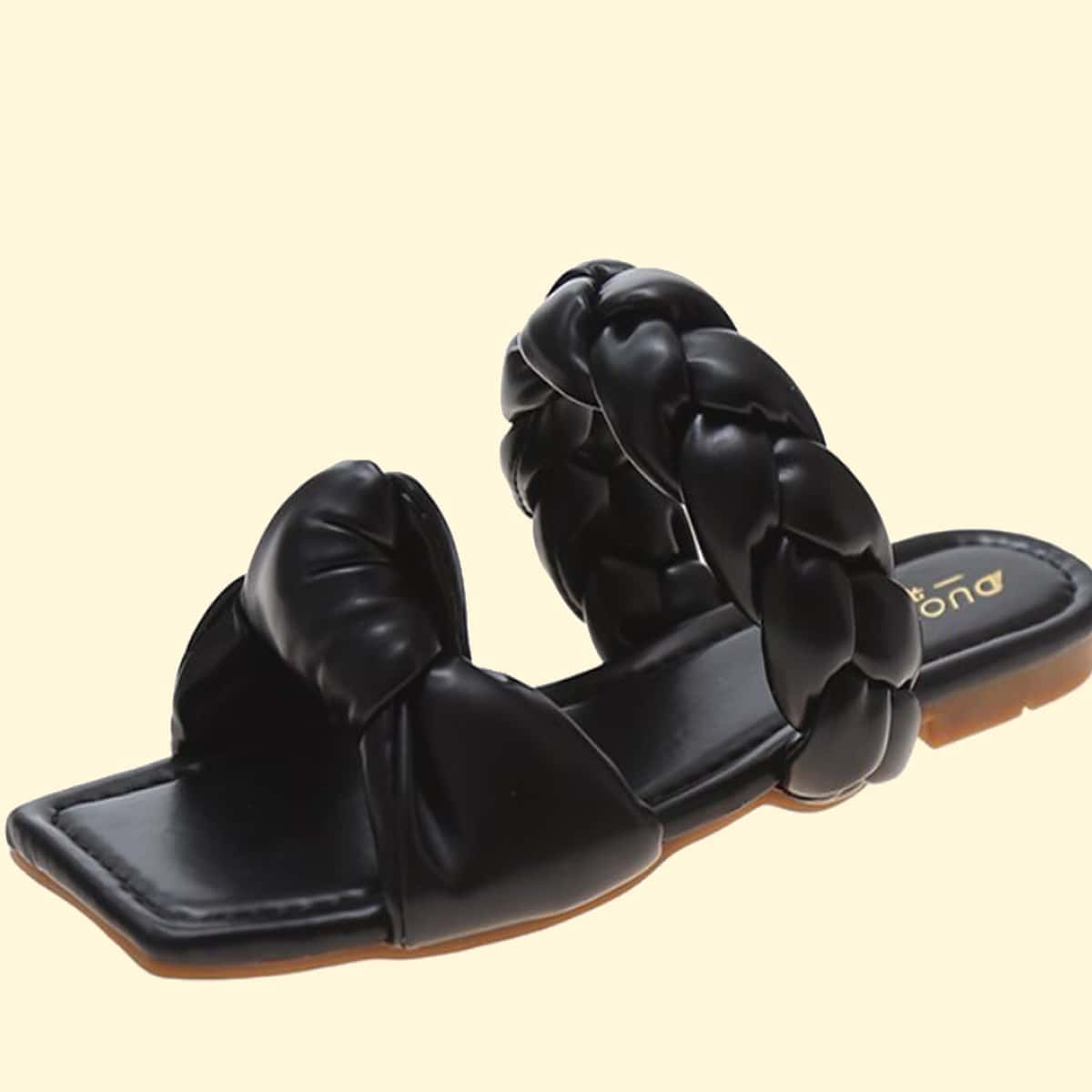 

Braided & Knot Strap Slide Sandals, Black
