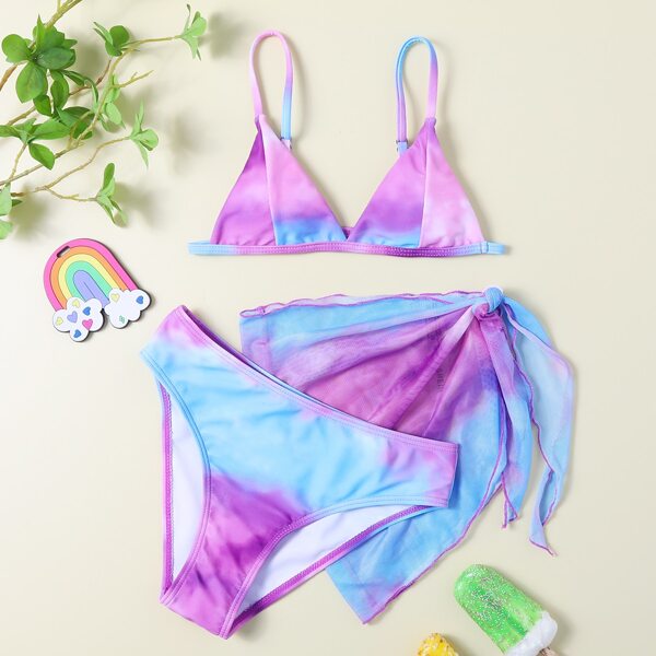 

3pack Girls Tie Dye Bikini Swimsuit & Beach Skirt, Multicolor