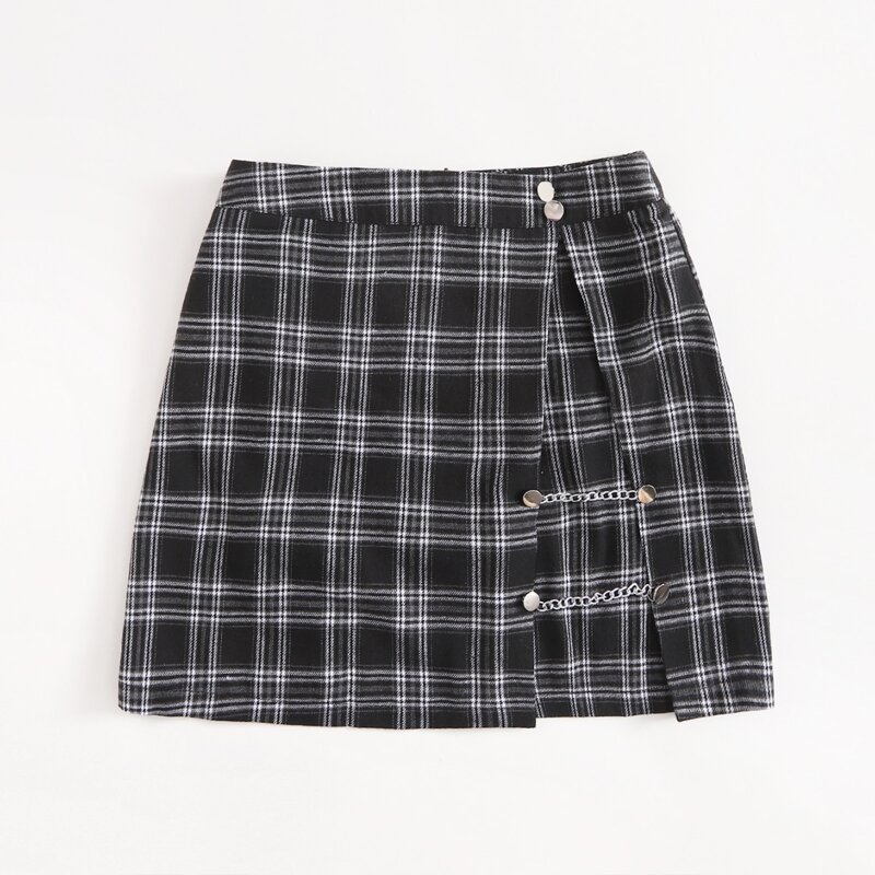 

Plaid Chain Skirt, Black and white