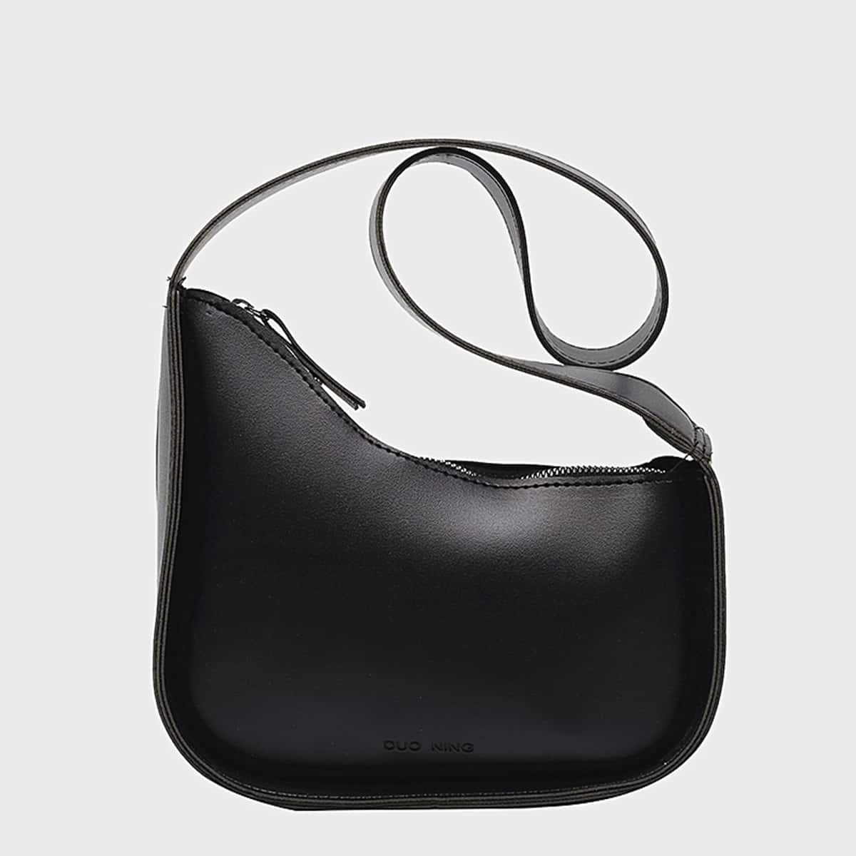 

Solid Zip Shoulder Bag, Black