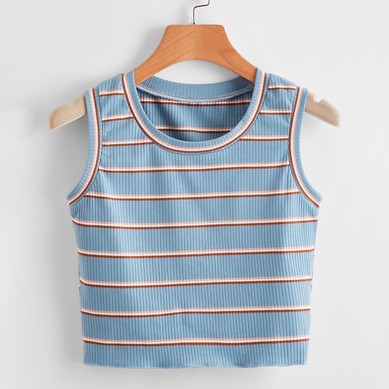 

Striped Ribbed Tank Top, Multicolor