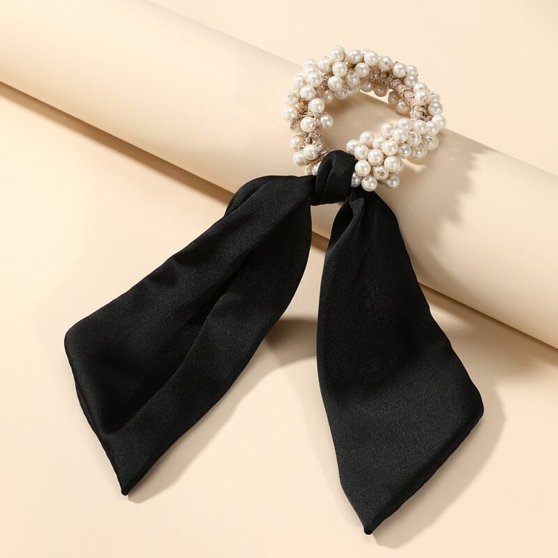 

Faux Pearl Decor Scrunchie Scarf, Black