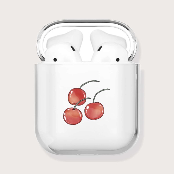 

Прозрачный чехол для Airpods с узором вишни, Красный