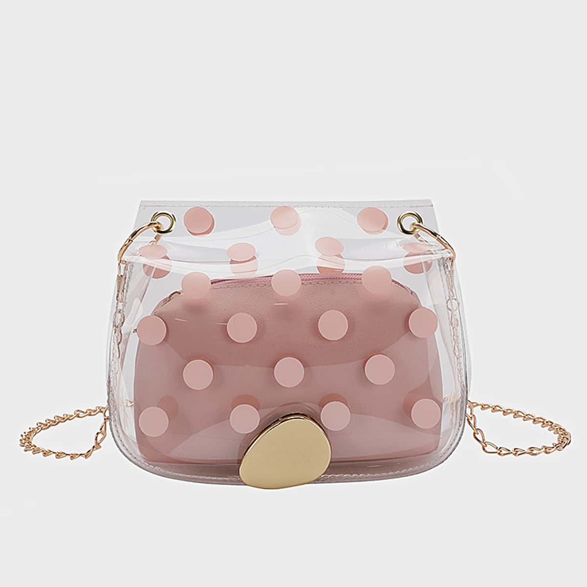 

Polka Dot Clear Saddle Bag, Clear baby pink