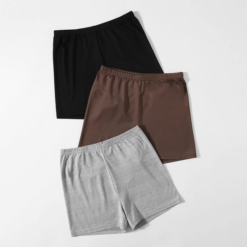 

3pcs Solid Biker Shorts, Multicolor