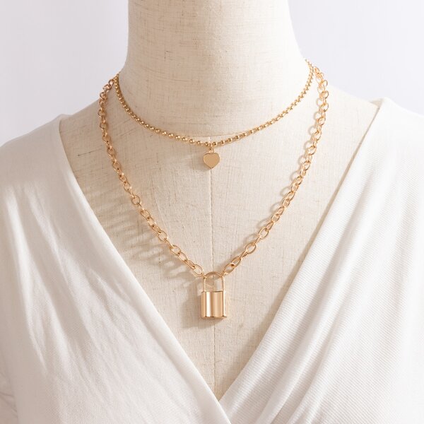 

Heart Charm Layered Necklace, Gold