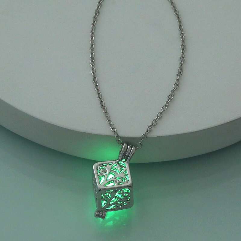 

Glow In The Dark Geometric Charm Necklace, Silver