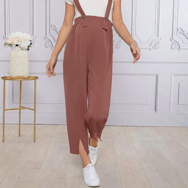 

Maternity Split Hem Suspender Pants, Dusty pink