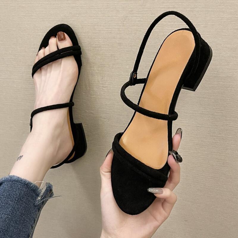 

Simple Strap Chunky Heeled Sandals, Black